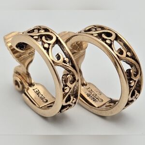 Vintage Monet Filigree Hoop Clip-On Earrings Gold Tone 3/4” Excellent